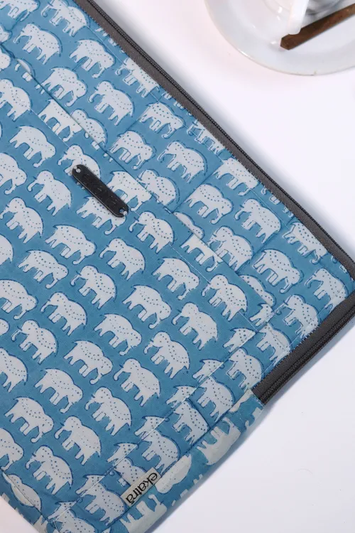 Ekatra Elephant Motif Sustainable Handmade Cotton Laptop Sleeve/Laptop Cover