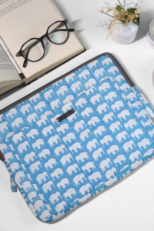 Ekatra Elephant Motif Sustainable Handmade Cotton Laptop Sleeve/Laptop Cover