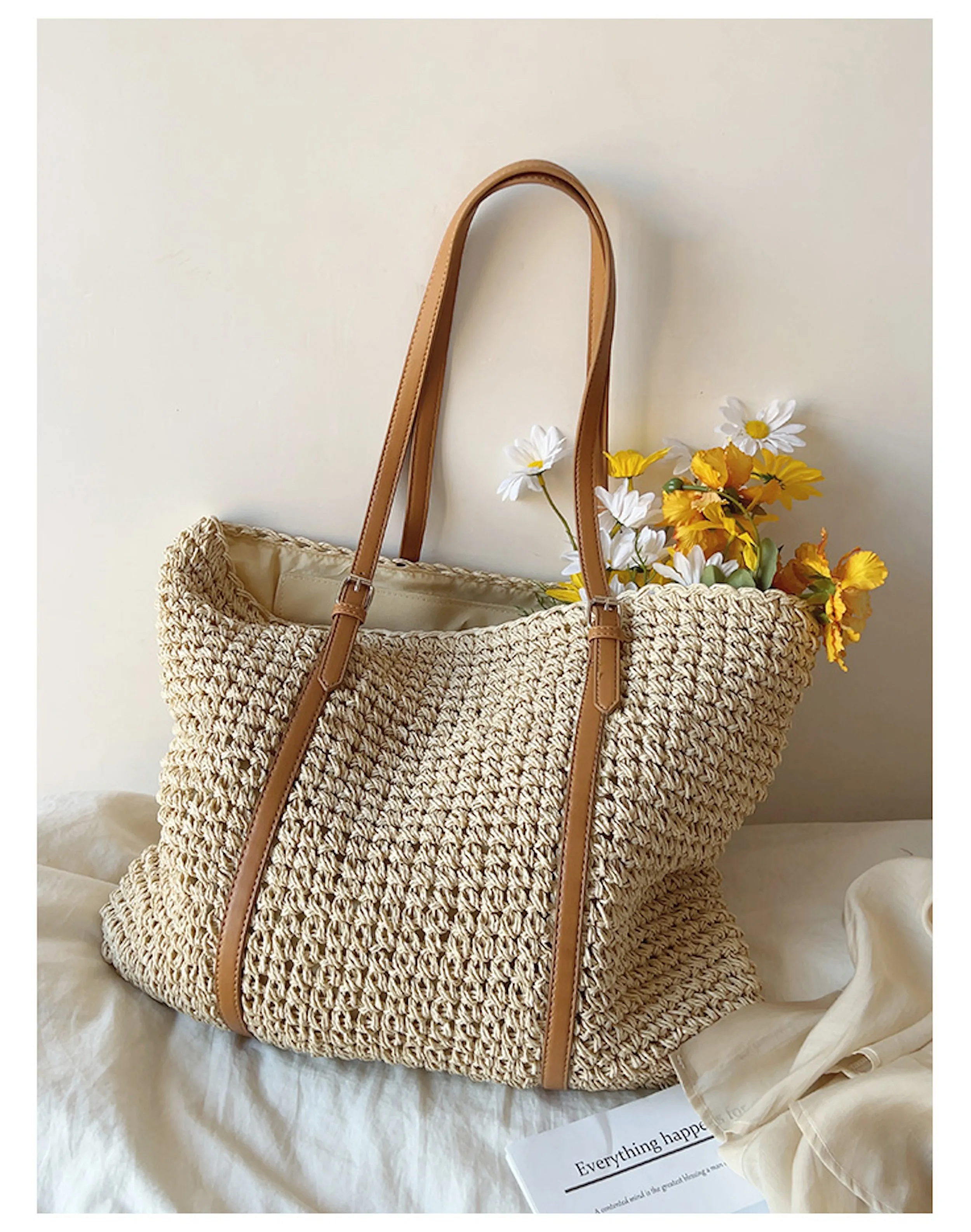 Elena Handbags Chic Large Straw Woven Summer Bag