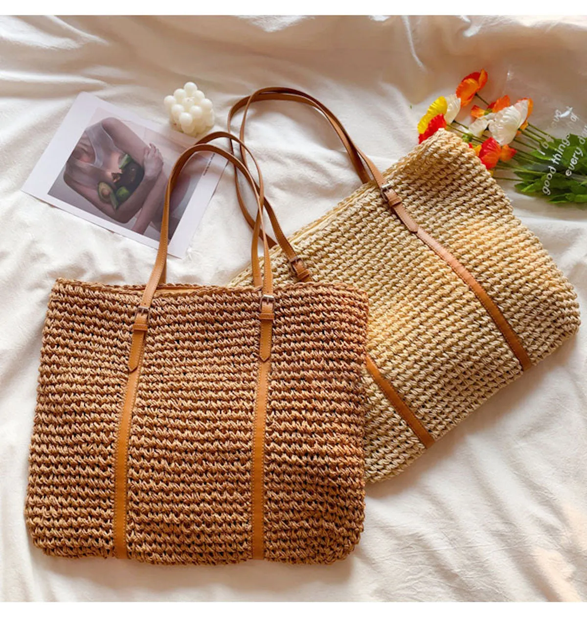 Elena Handbags Chic Large Straw Woven Summer Bag