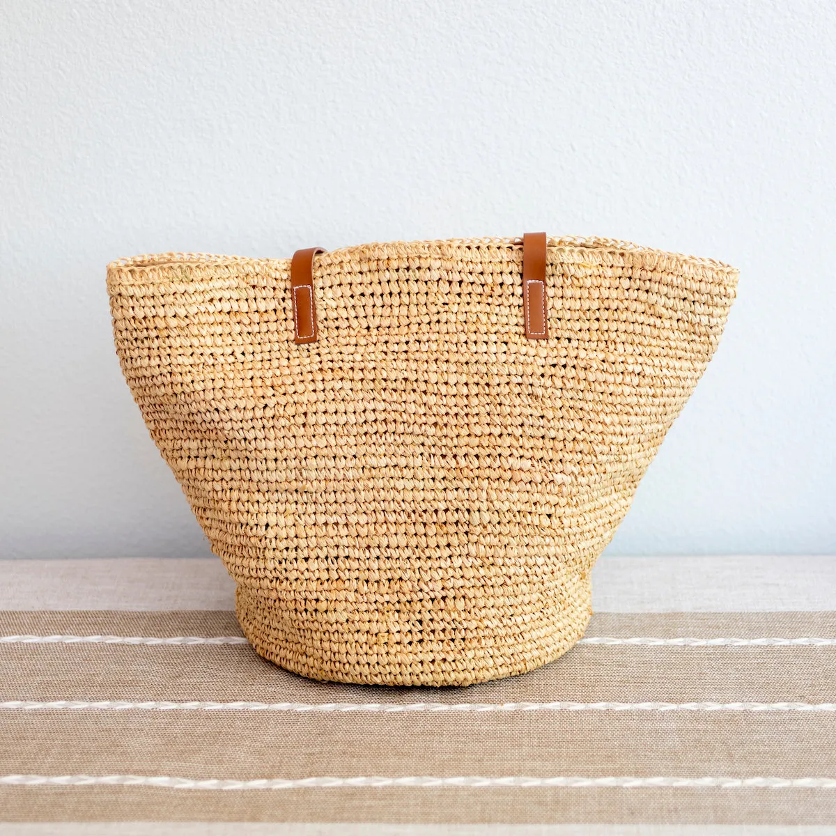 Elena Handbags Women's Large Soft Raffia Woven Summer Straw Tote with Genuine Leather Straps