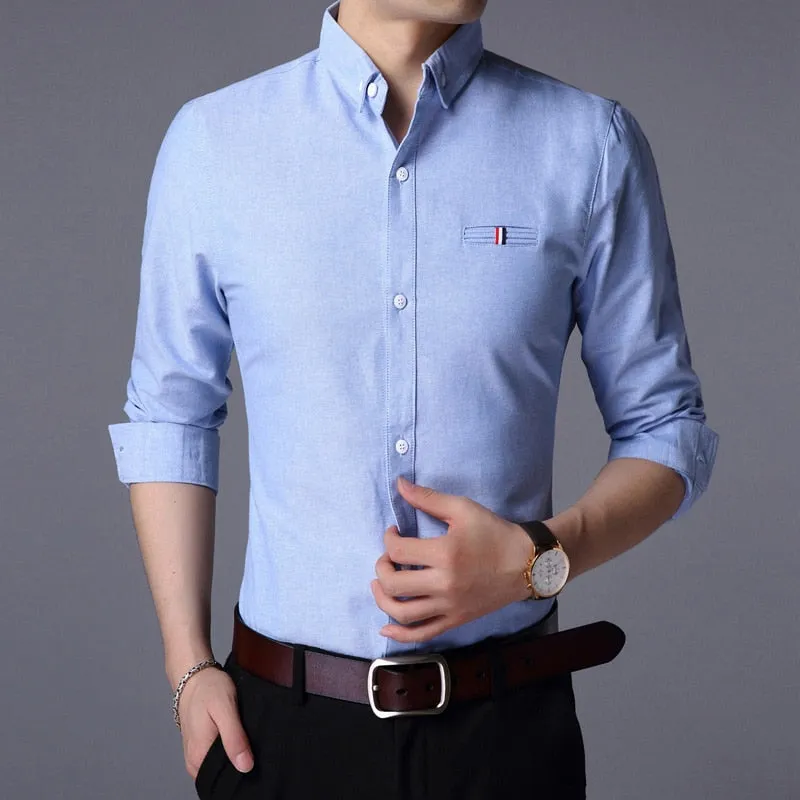 Fall New Fashion Brand Designer Shirt Man Dress Shirt Long Sleeve Slim Fit Button Down 100% Cotton Casual Mens Clothing