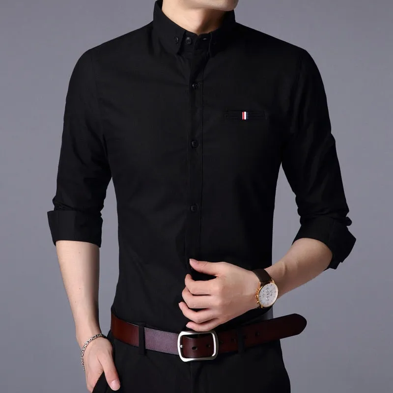 Fall New Fashion Brand Designer Shirt Man Dress Shirt Long Sleeve Slim Fit Button Down 100% Cotton Casual Mens Clothing