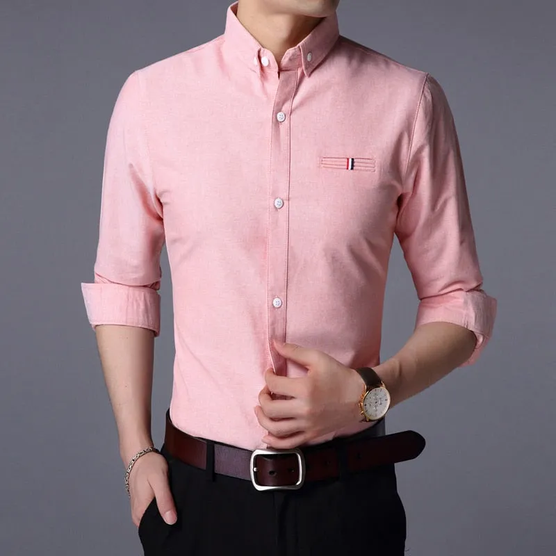 Fall New Fashion Brand Designer Shirt Man Dress Shirt Long Sleeve Slim Fit Button Down 100% Cotton Casual Mens Clothing