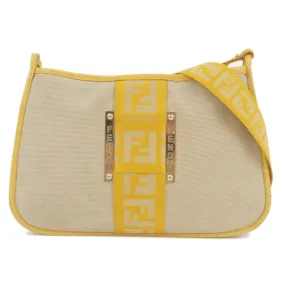 FENDI Logo Canvas Leather Shoulder Bag Beige Yellow 8BT084