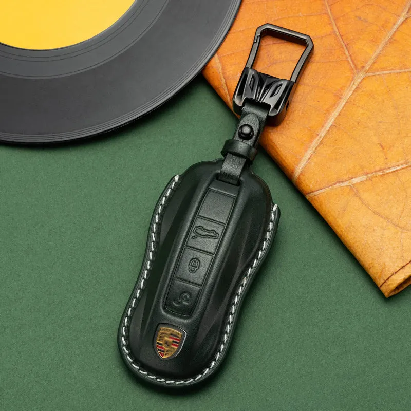 For Porsche Cayenne Taycan Key Cover Panamera Macan718/911 Car Key Protective Shell Genuine Leather Bag