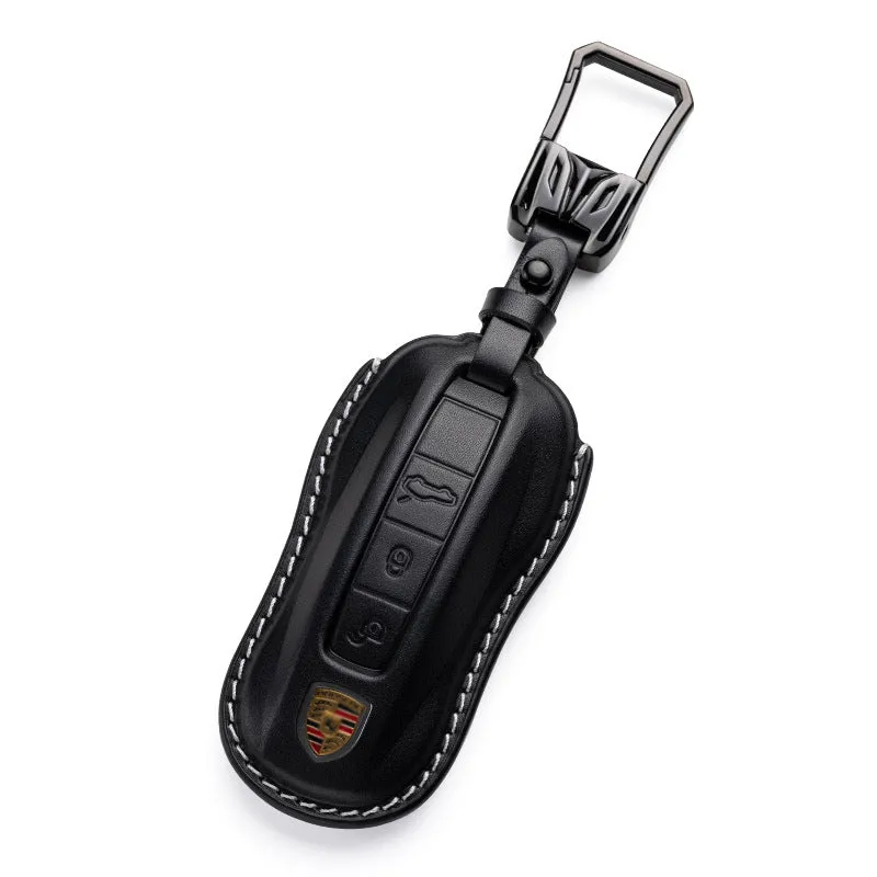 For Porsche Cayenne Taycan Key Cover Panamera Macan718/911 Car Key Protective Shell Genuine Leather Bag