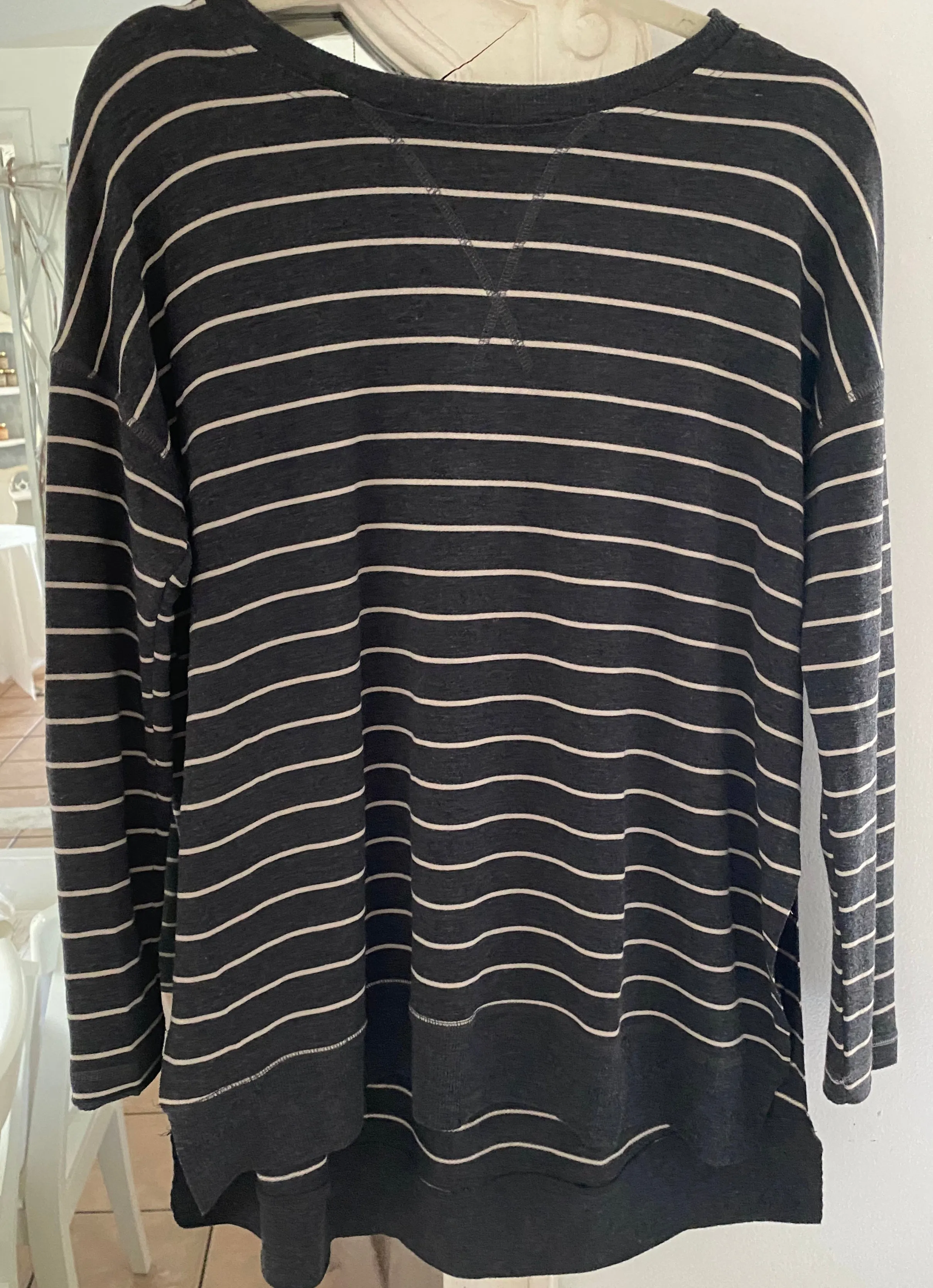 French Terry Stripe Long Sleeve Top