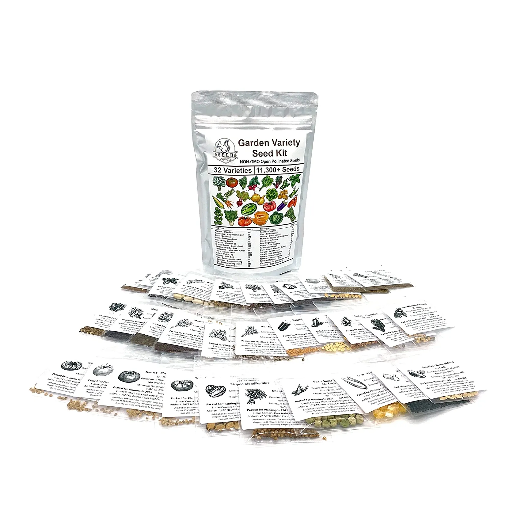 Garden Seed Variety Kit | 32 Varieties | 11,300  Non-GMO Open Pollinated Seeds