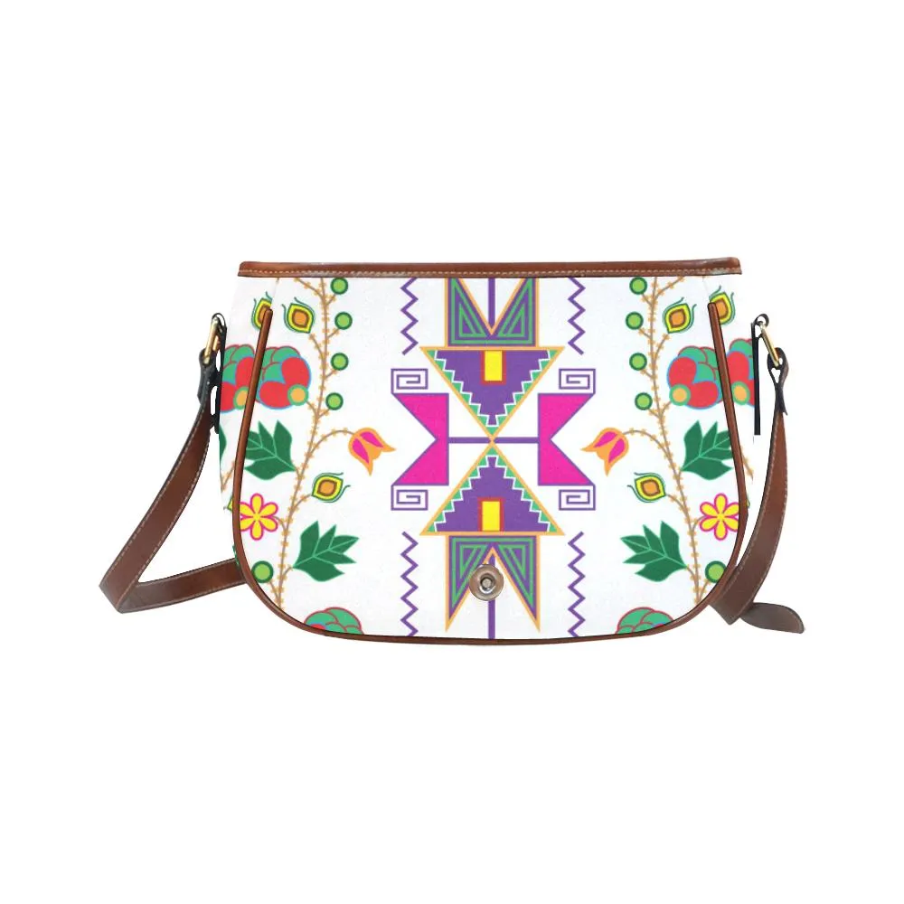 Geometric Floral Fall - White Saddle Bag/Small