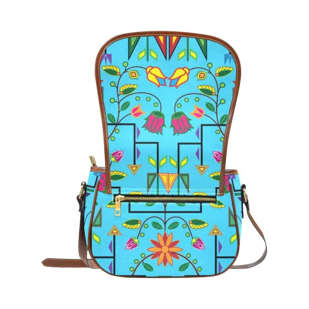 Geometric Floral Summer - Sky Blue Saddle Bag/Small