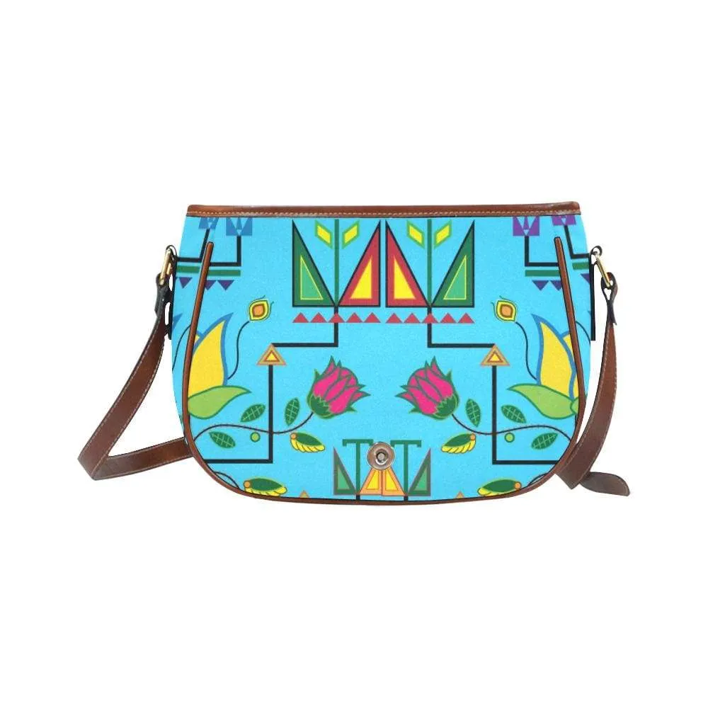 Geometric Floral Summer - Sky Blue Saddle Bag/Small