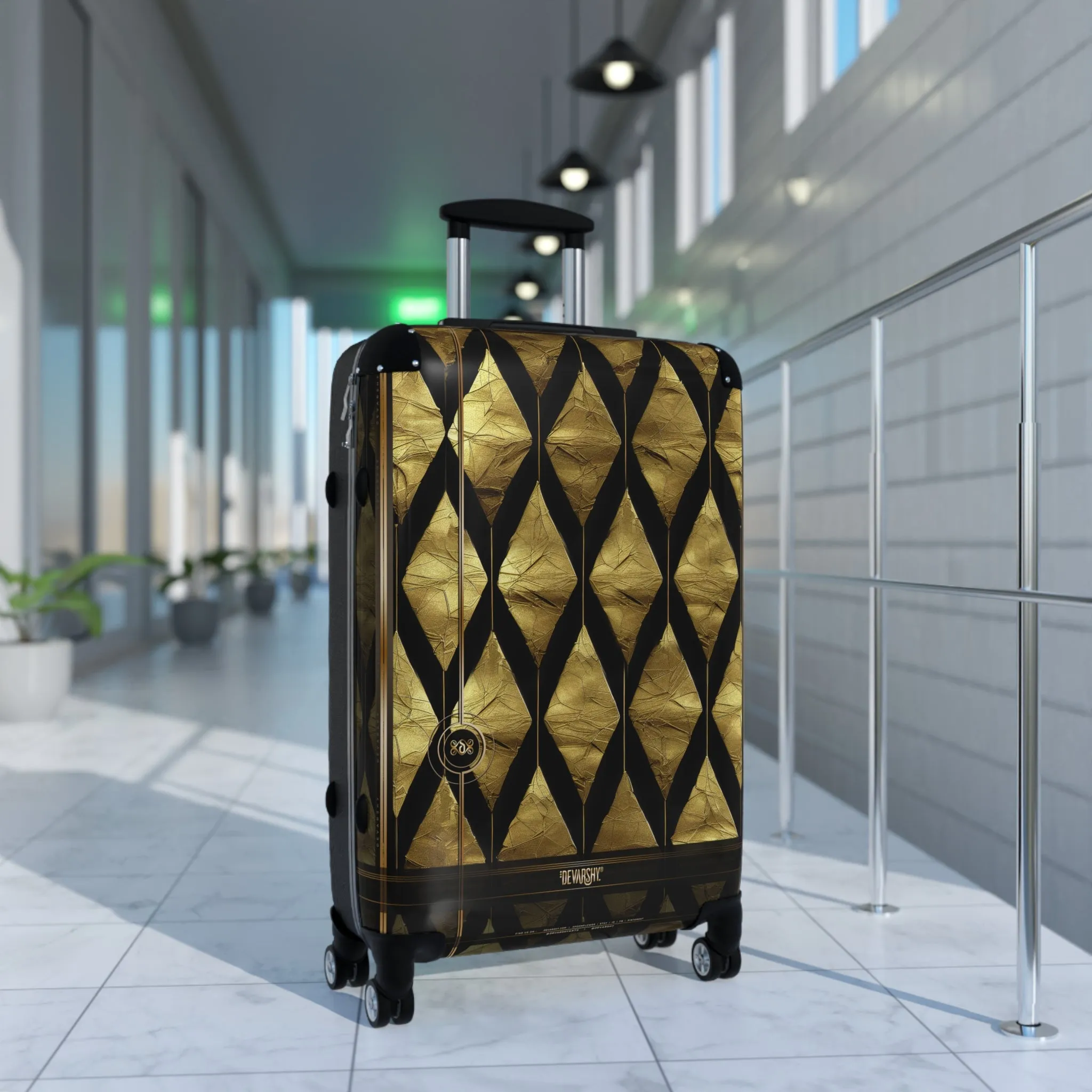 Geometric Pattern Suitcase Black and Gold Luggage Luxury Carry-on Suitcase Premium Hard Shell Suitcase | X3348B