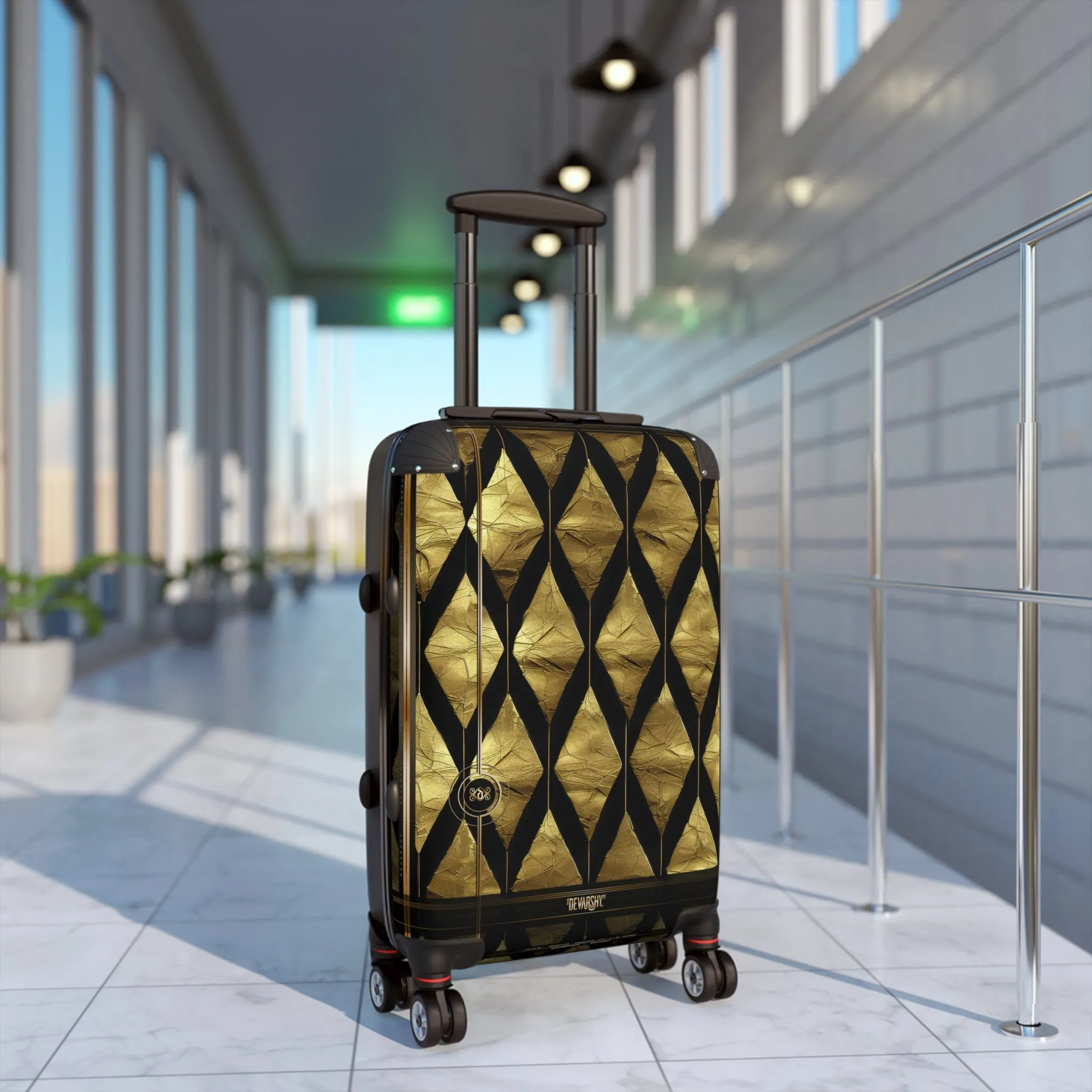 Geometric Pattern Suitcase Black and Gold Luggage Luxury Carry-on Suitcase Premium Hard Shell Suitcase | X3348B