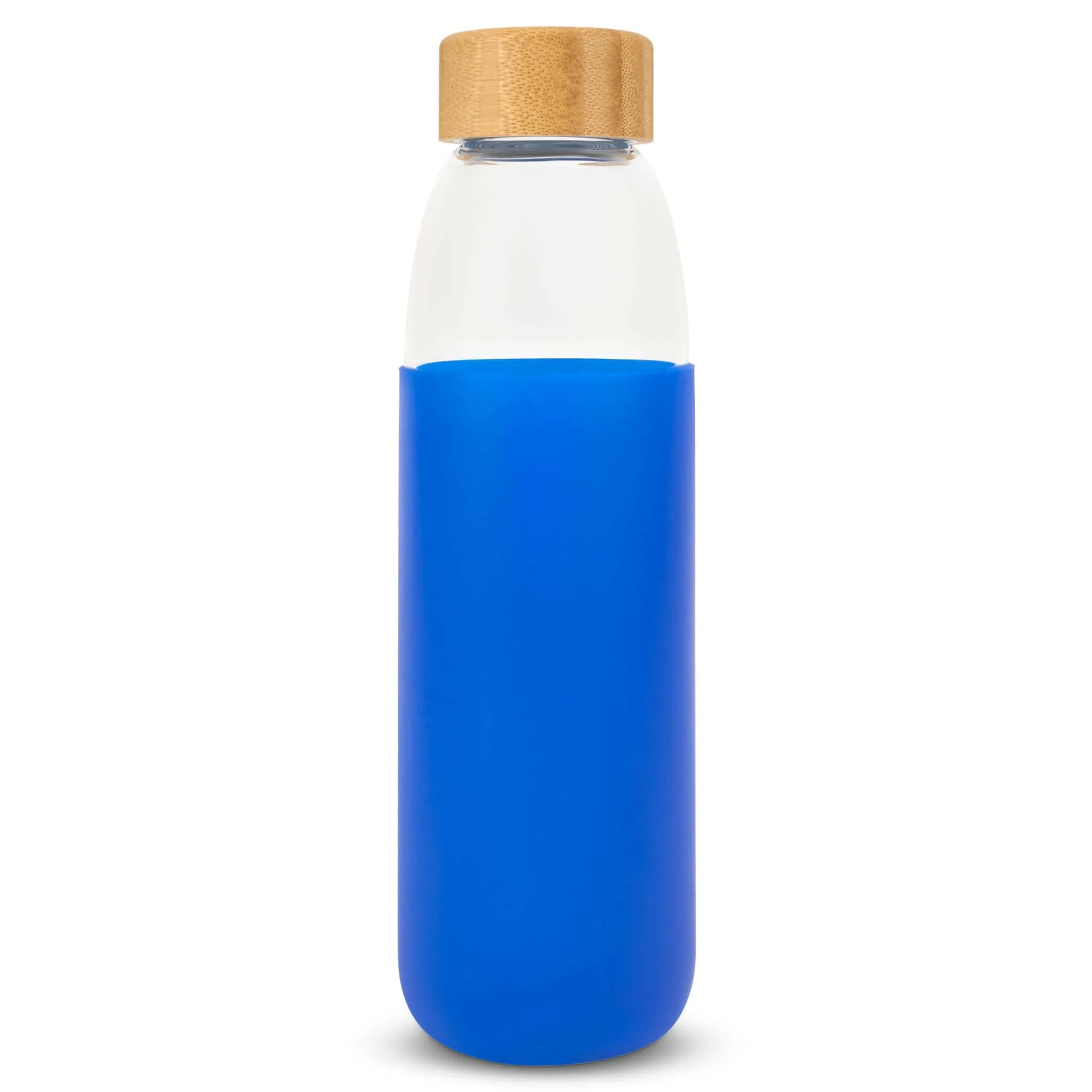 Glass Water Bottle with Bamboo Lid & Coloured Silicone Sleeve 540ml Assorted Colours BPA FREE