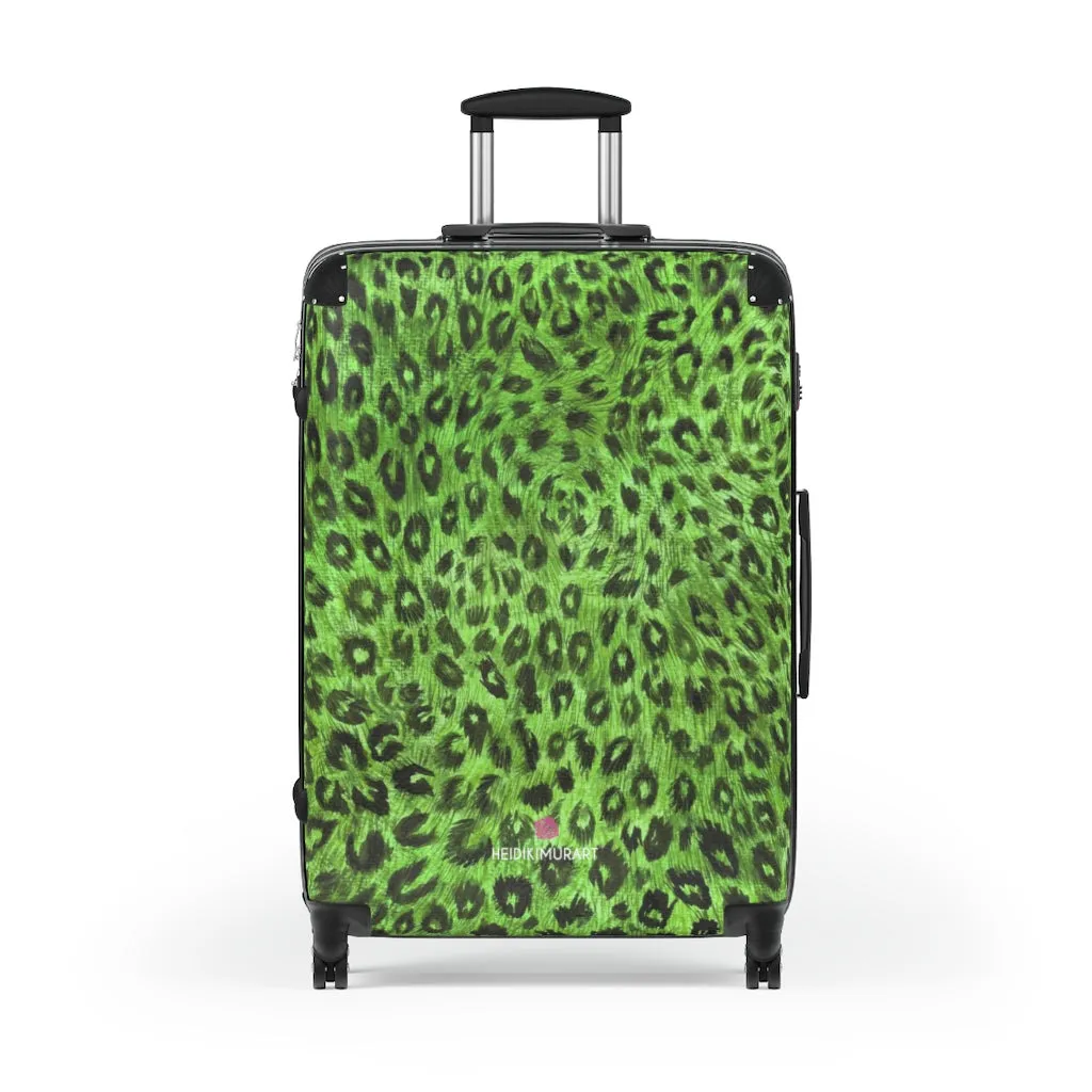 Green Leopard Print Suitcases, Leopard Spots Animal Print Designer Suitcase Luggage (Small, Medium, Large)