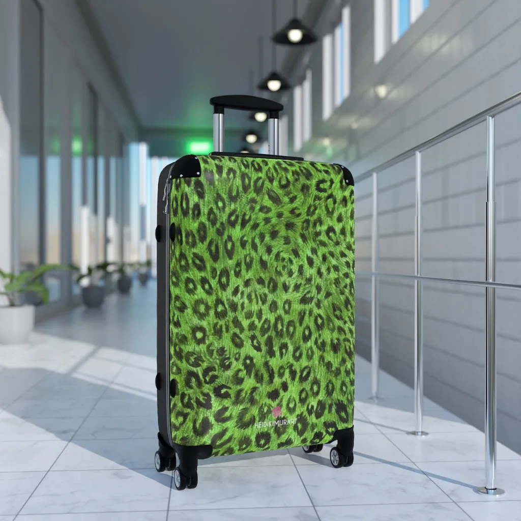 Green Leopard Print Suitcases, Leopard Spots Animal Print Designer Suitcase Luggage (Small, Medium, Large)