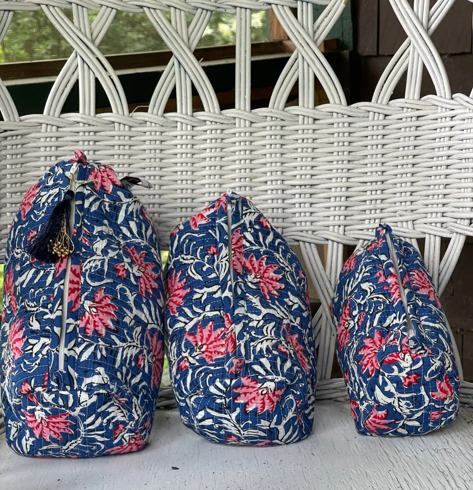 Hand-Block Print Travel Pouch | Set of 3 | Blue Garden