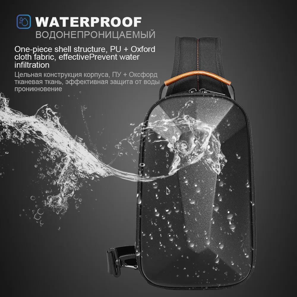 Hard Shell Sling Bag With USB Charging Anti-theft Waterproof 9.7 Inch