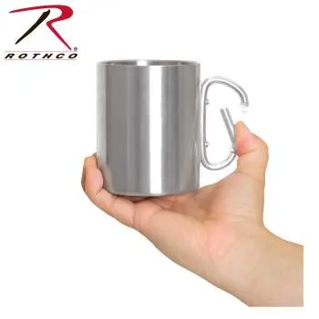 Insulated Stainless Steel Portable Camping Mug With Carabiner Handle – 15 oz