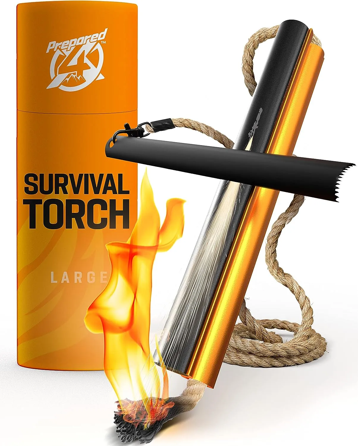 ITEM# 0208   Fire Starter Survival Tool - All-in-One Flint and Steel Fire Starter Kit - Ferro Rod Fire Starter with 36" Waterproof Tinder Wick Rope and Steel Fire Striker - Patented Firestarter (Watch Video)