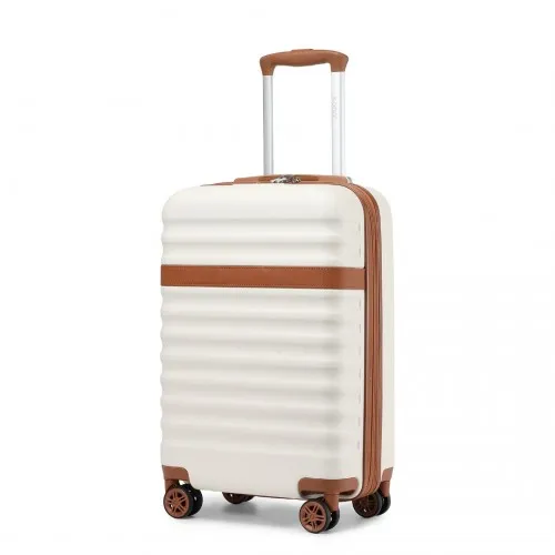 Kono 20 Inch Lightweight Hard Shell Cabin Carry-On Suitcase with TSA Lock - Cream and Brown