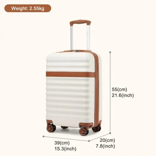 Kono 20 Inch Lightweight Hard Shell Cabin Carry-On Suitcase with TSA Lock - Cream and Brown