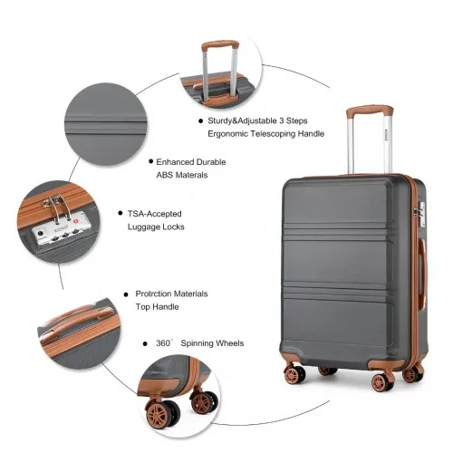 Kono 4-Piece ABS Sculpted Suitcase Set with Vanity Case - Durable, Stylish, Travel Ready - Grey and Brown