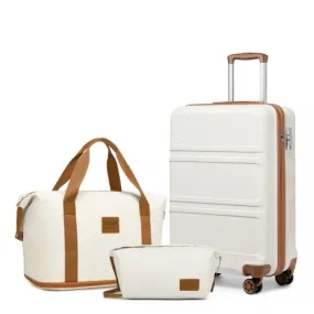 KONO ABS Cabin Size Suitcase and Travel Bag Set - Cream, Durable & Stylish Travel Companion