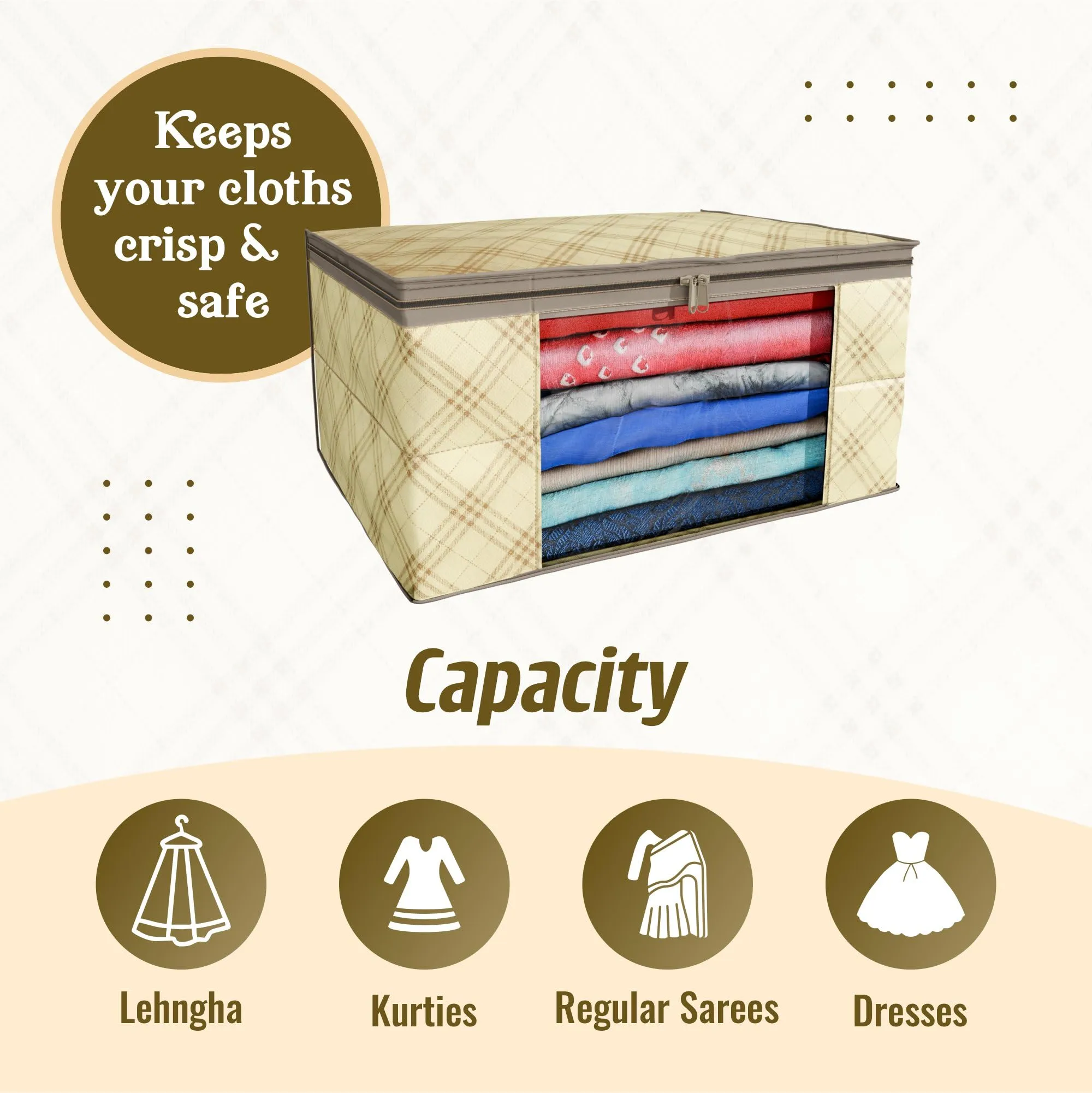 Kuber Industries Clothes Organizer For Wardrobe (Pack of 12) - Storage Organizer For Saree | Shirts | Salwar and Lehenga Chunni - Dress Organizer For Wardrobe - Saree Covers With Zip (Beige)