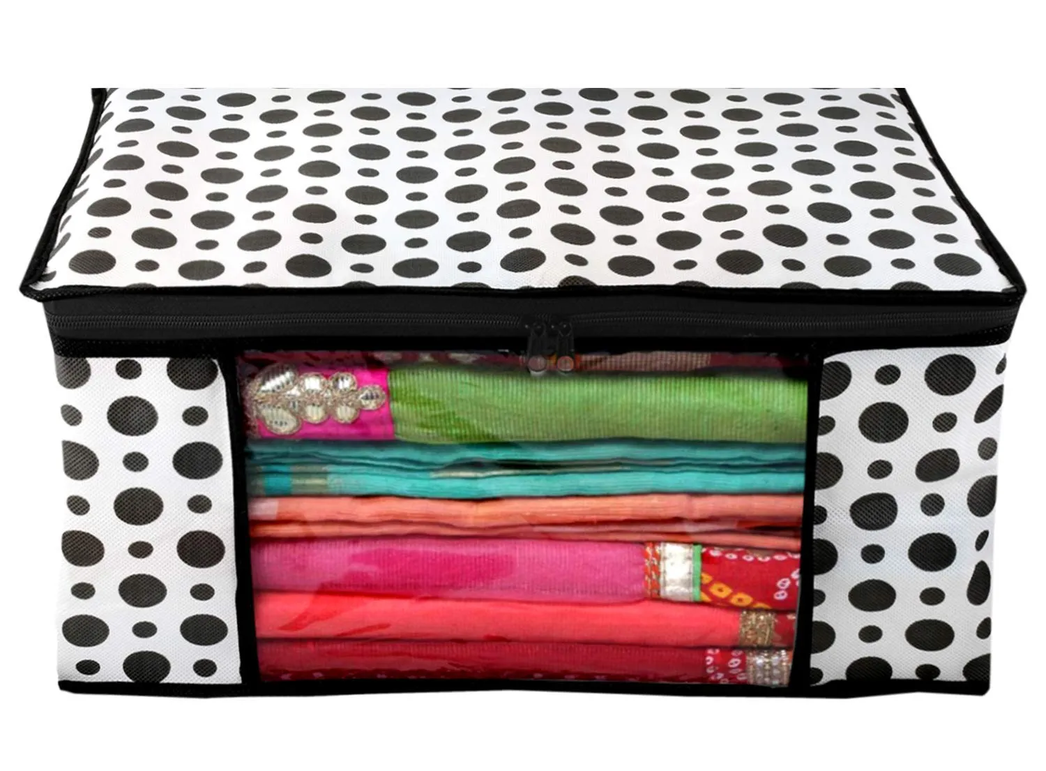 Kuber Industries Clothes Organizer For Wardrobe (Pack of 3) - Storage Organizer For Saree | Shirts | Lehenga - Dress Organizer For Wardrobe - Saree Covers With Zip (Polka Dots) (Black and White)