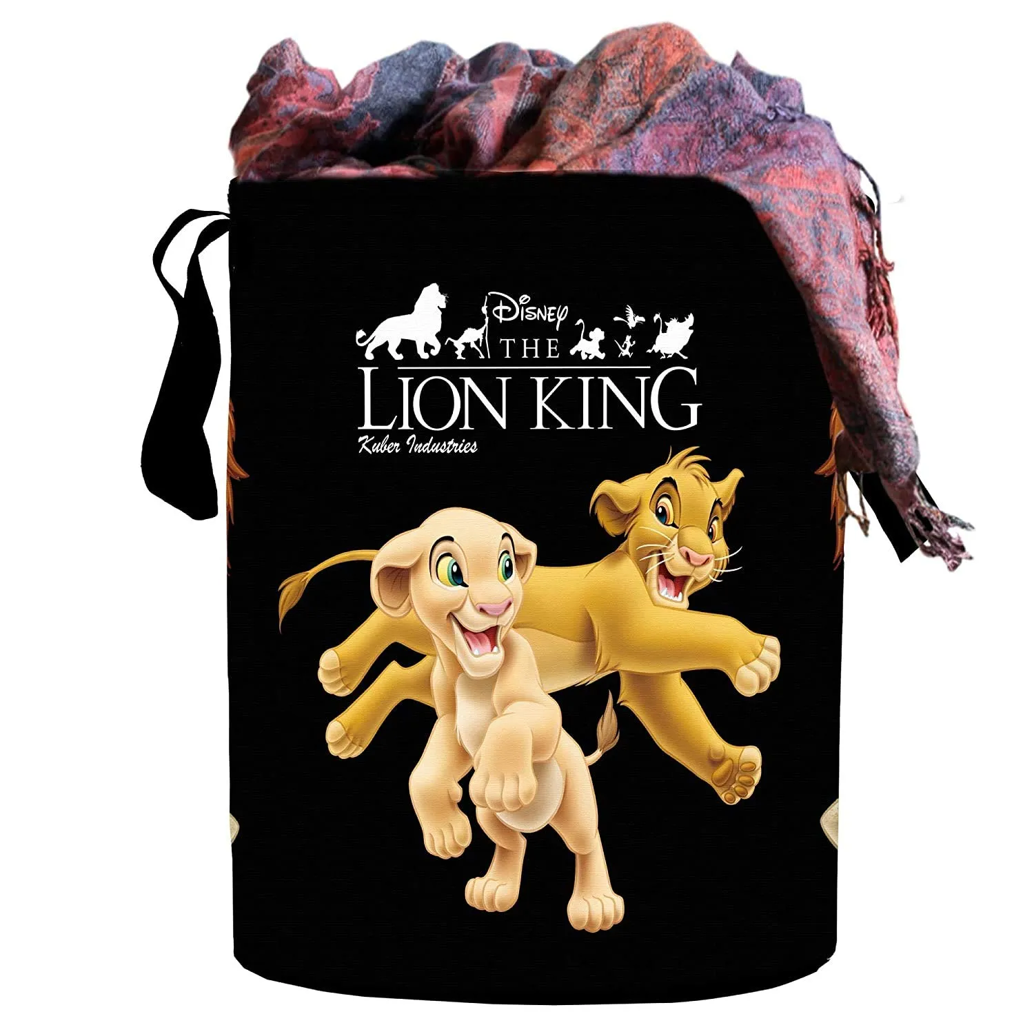 Kuber Industries Disney Lion King Print Round Non Woven Fabric Foldable Laundry Basket, Toy Storage Basket, Cloth Storage Basket with Handles,45 LTR (Set of 2, Black)-KUBMART11645