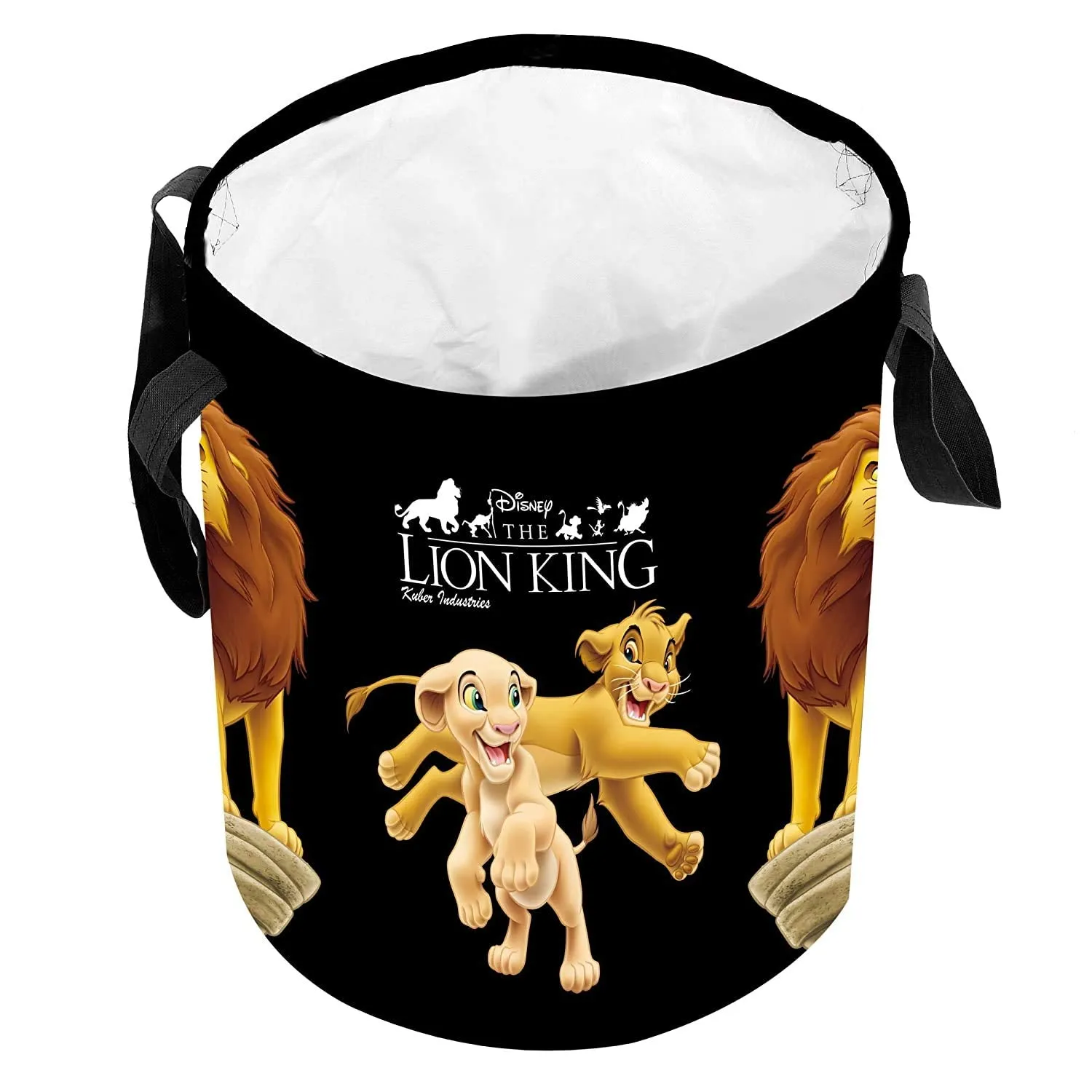 Kuber Industries Disney Lion King Print Round Non Woven Fabric Foldable Laundry Basket, Toy Storage Basket, Cloth Storage Basket with Handles,45 LTR (Set of 2, Black)-KUBMART11645