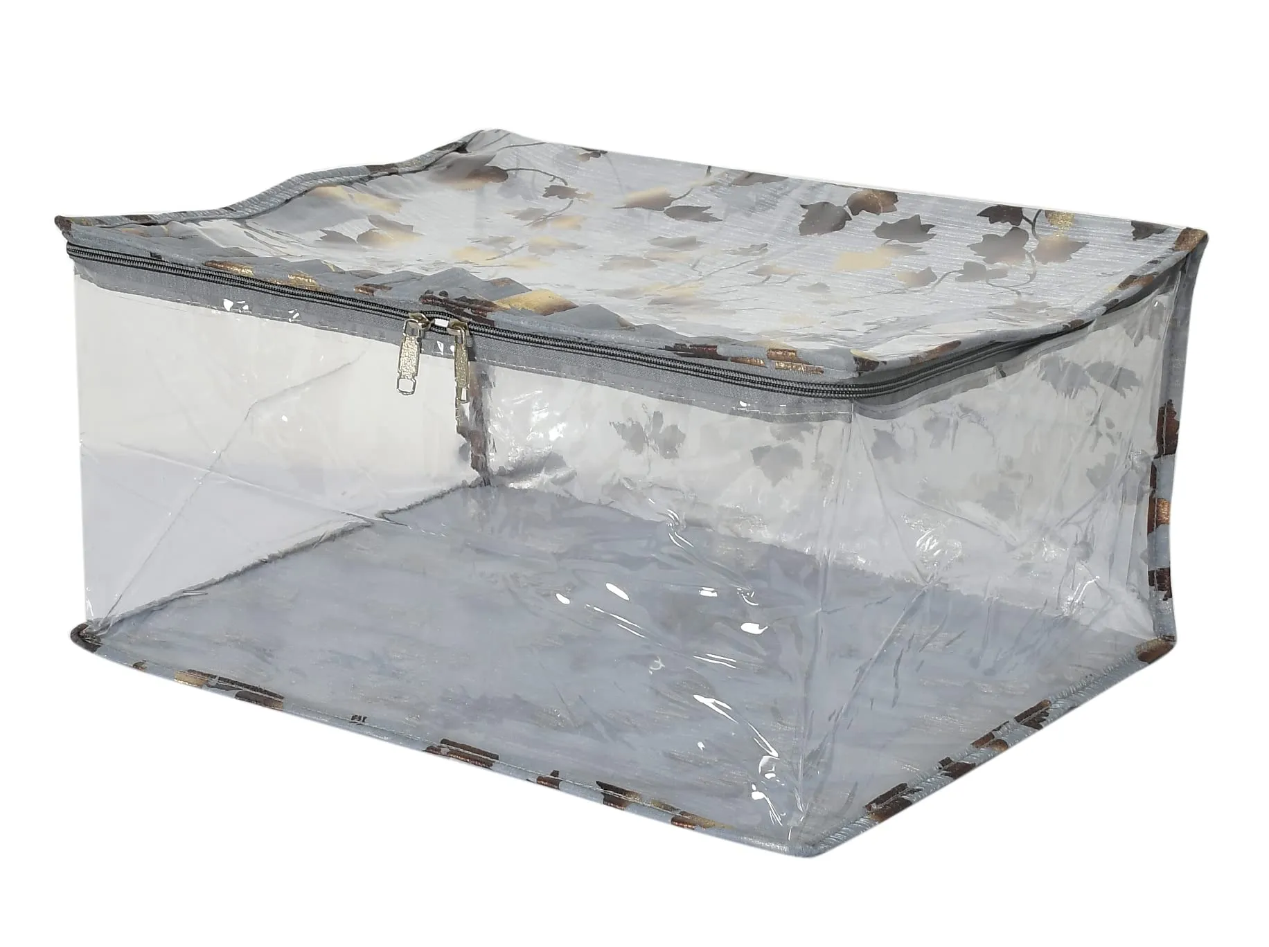 Kuber Industries Leaf Printed Laminated Transparent Underbed Storage Bag (Grey)-HS43KUBMART26133