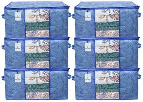 Kuber Industries Leheriya Design Underbed Storage Bag|Large Storage Organiser|Blanket Cover with Transparent Window|Size 65 x 47 x 34 CM|Pack of 6 (Blue)- CTKTC0015226, Non-Woven