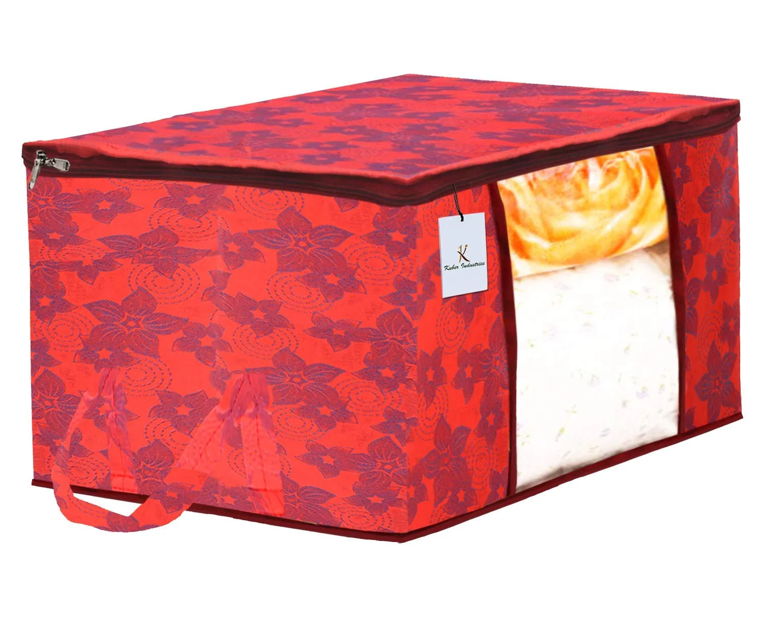 Kuber Industries Metallic Printed Non Woven 3 Pieces Saree Cover and 3 Pieces Underbed Storage Bag, Cloth Organizer for Storage, Blanket Cover Combo Set (Red) -CTKTC38551