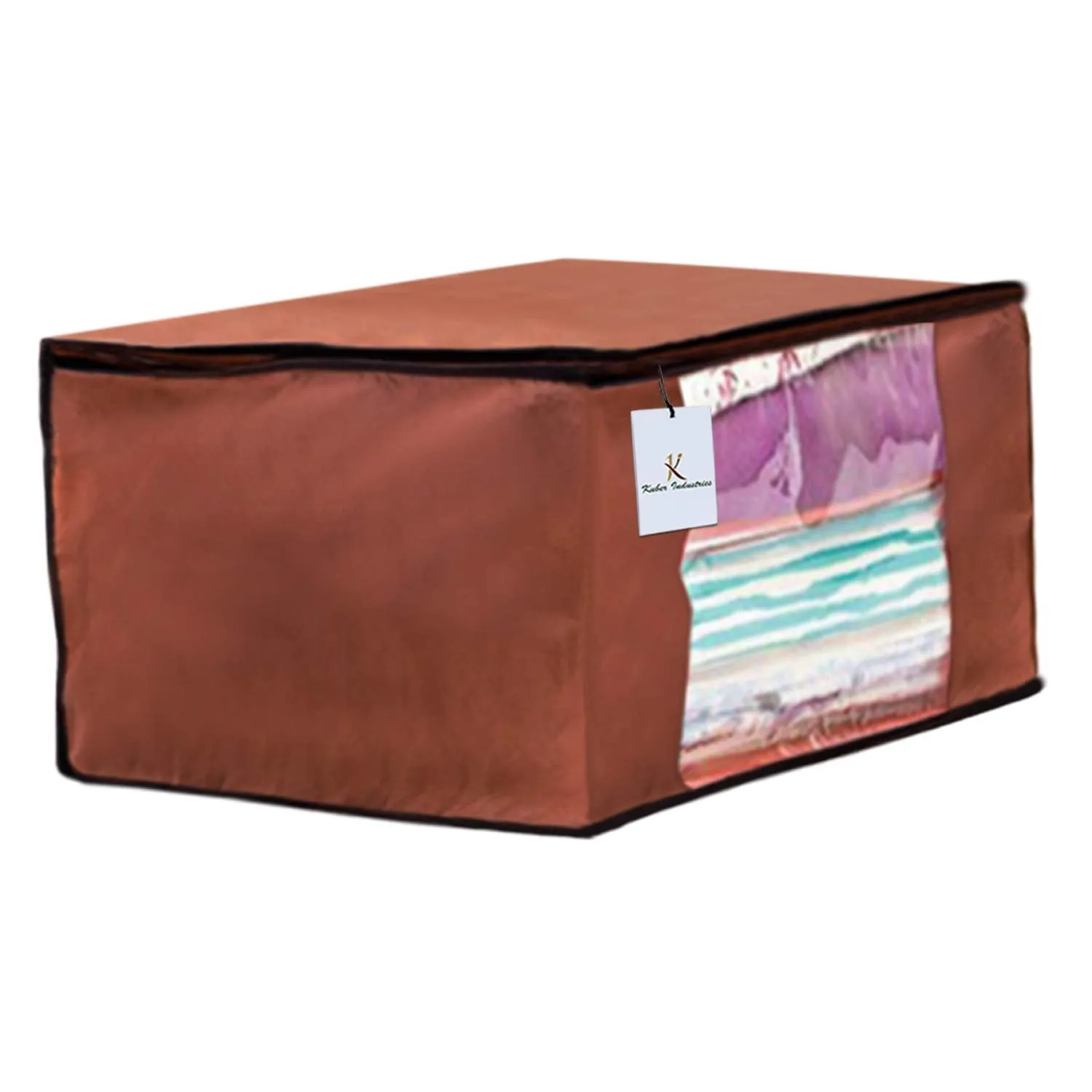 Kuber Industries Non Woven 4 Pieces Saree Cover And 4 Pieces Underbed Storage Bag, Cloth Organizer For Storage, Blanket Cover Combo Set (Brown) -CTKTC038506