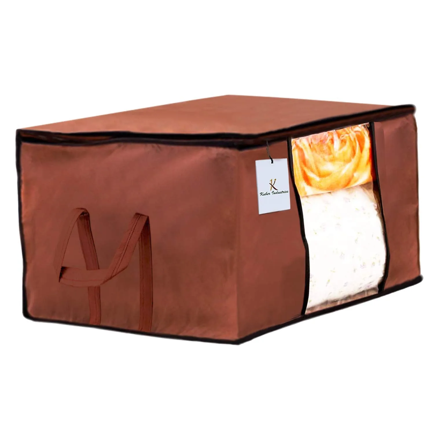 Kuber Industries Non Woven 4 Pieces Saree Cover And 4 Pieces Underbed Storage Bag, Cloth Organizer For Storage, Blanket Cover Combo Set (Brown) -CTKTC038506