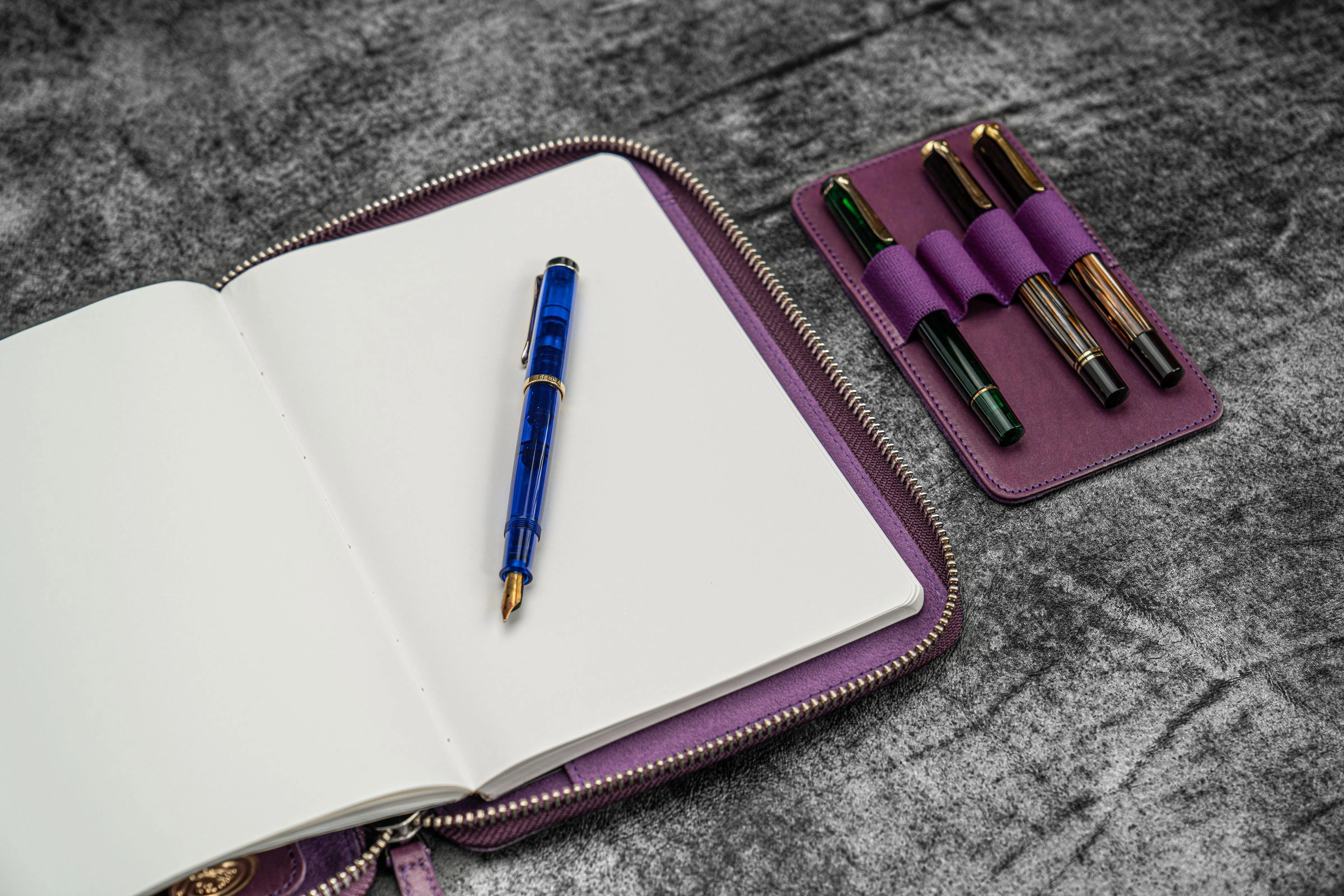 Leather Zippered A5 Leuchtturm1917  Notebook Folio - Purple