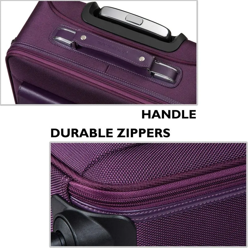 Luxury Unisex Faux Leather Suitcase - 8 Wheels, TSA Lock | Cushioned Laptop Compartment | Purple