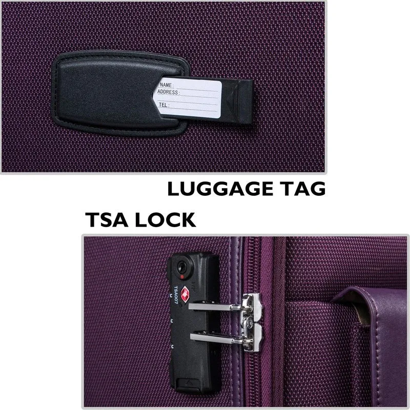 Luxury Unisex Faux Leather Suitcase - 8 Wheels, TSA Lock | Cushioned Laptop Compartment | Purple