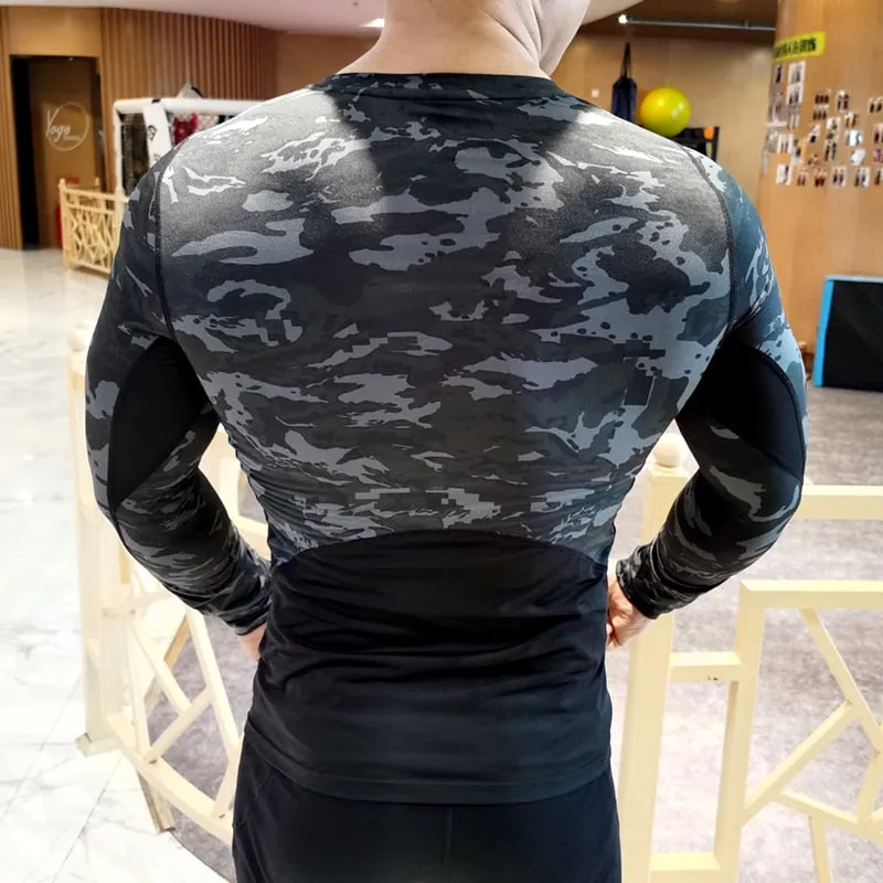 Men Compression Sweatshirt Running Elastic Compression Tshirt Fitness Tight Sport Clothes Jogging Training Sportswear Rash Guard