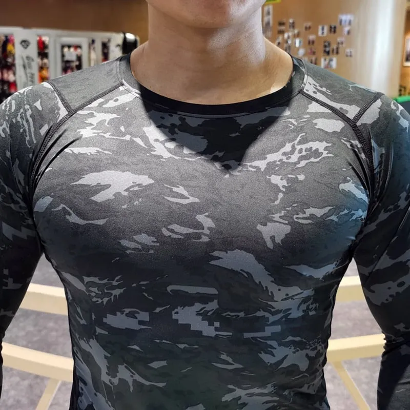 Men Compression Sweatshirt Running Elastic Compression Tshirt Fitness Tight Sport Clothes Jogging Training Sportswear Rash Guard