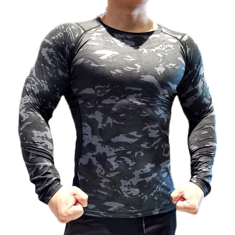 Men Compression Sweatshirt Running Elastic Compression Tshirt Fitness Tight Sport Clothes Jogging Training Sportswear Rash Guard