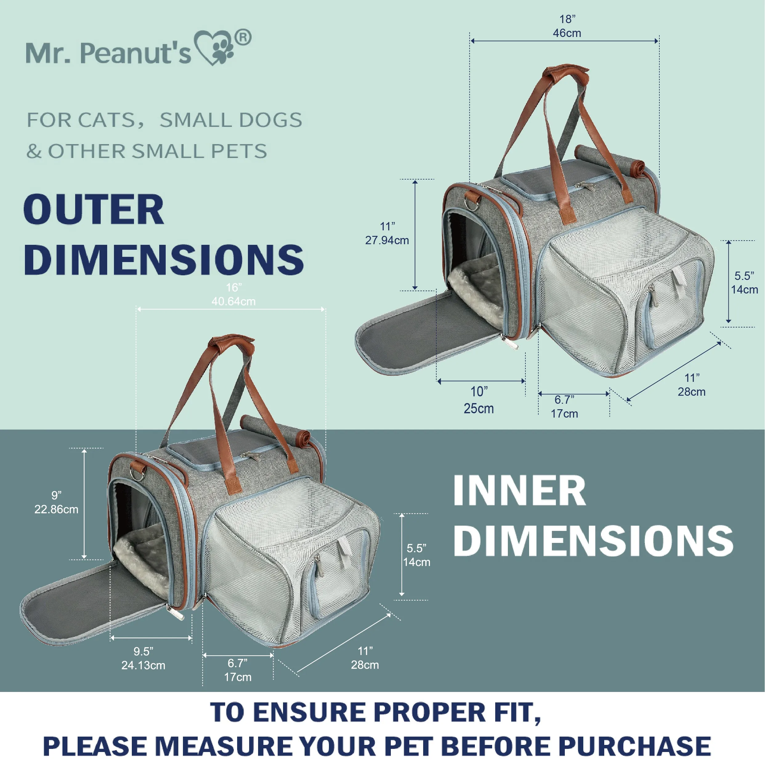 Mr. Peanut's Gold Series Standard Size Airline Compliant Expandable Pet Carrier