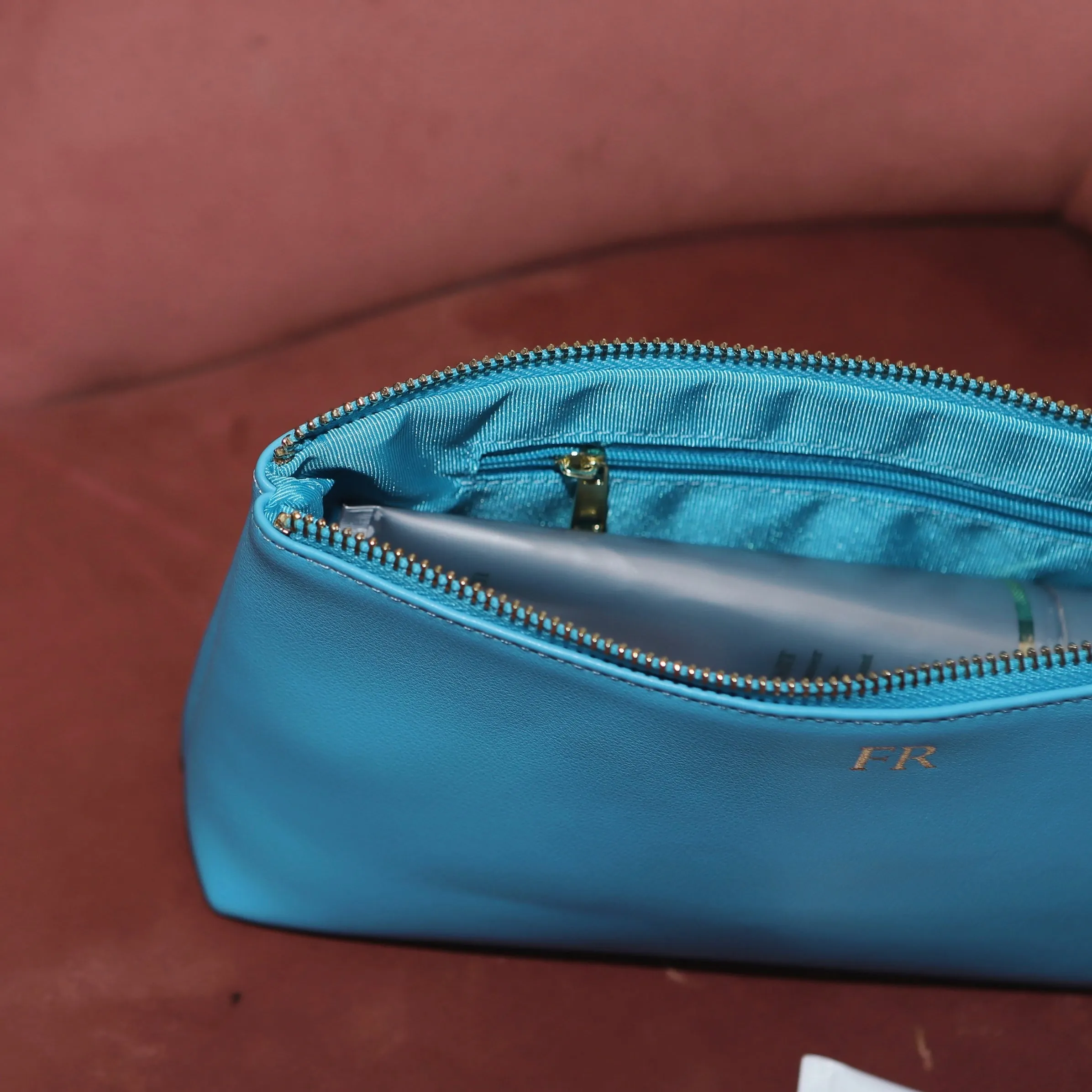 'Munich' Swimming Pool Blue Smooth Leather Medium Pouch