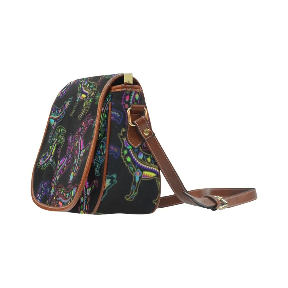 Neon Floral Wolves Saddle Bag/Large