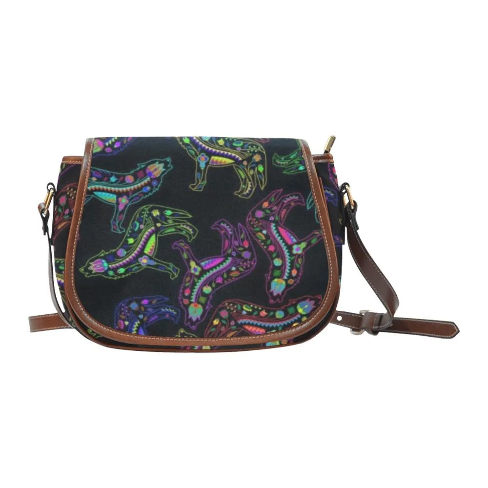 Neon Floral Wolves Saddle Bag/Large