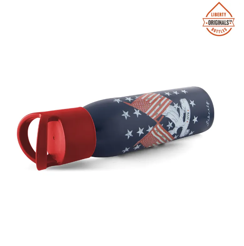 NEW! Star Spangled Originals Water Bottle w/Red Cap Made in USA by Liberty Bottleworks