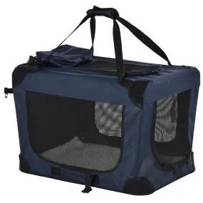 PawHut Folding Pet Carrier Bag Soft Portable Dog Cat Crate Puppy Kennel Cage House with Cushion Storage Bags Dark Blue